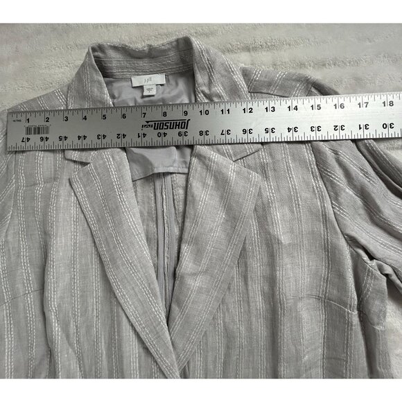J. Jill Womens Linen Striped Duster Blazer Coat Jacket Small Gray Lightweight - Picture 7 of 10